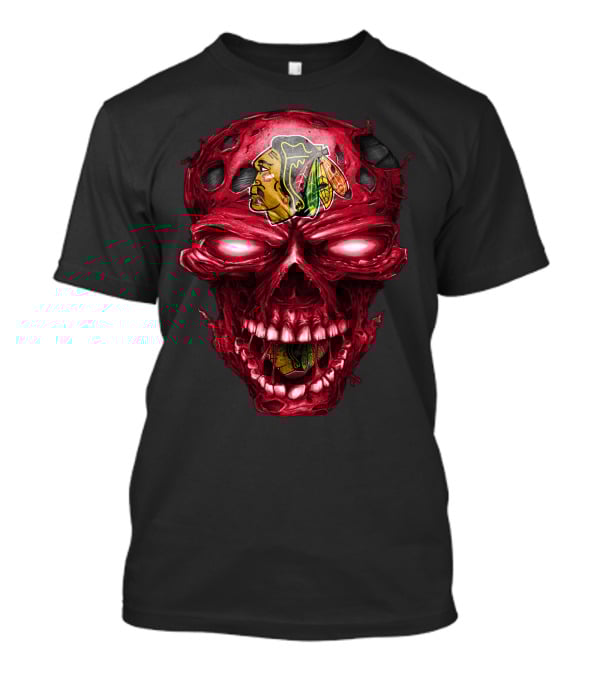 Chicago Blackhawks Skull Red Grunge Horror Style T-Shirt