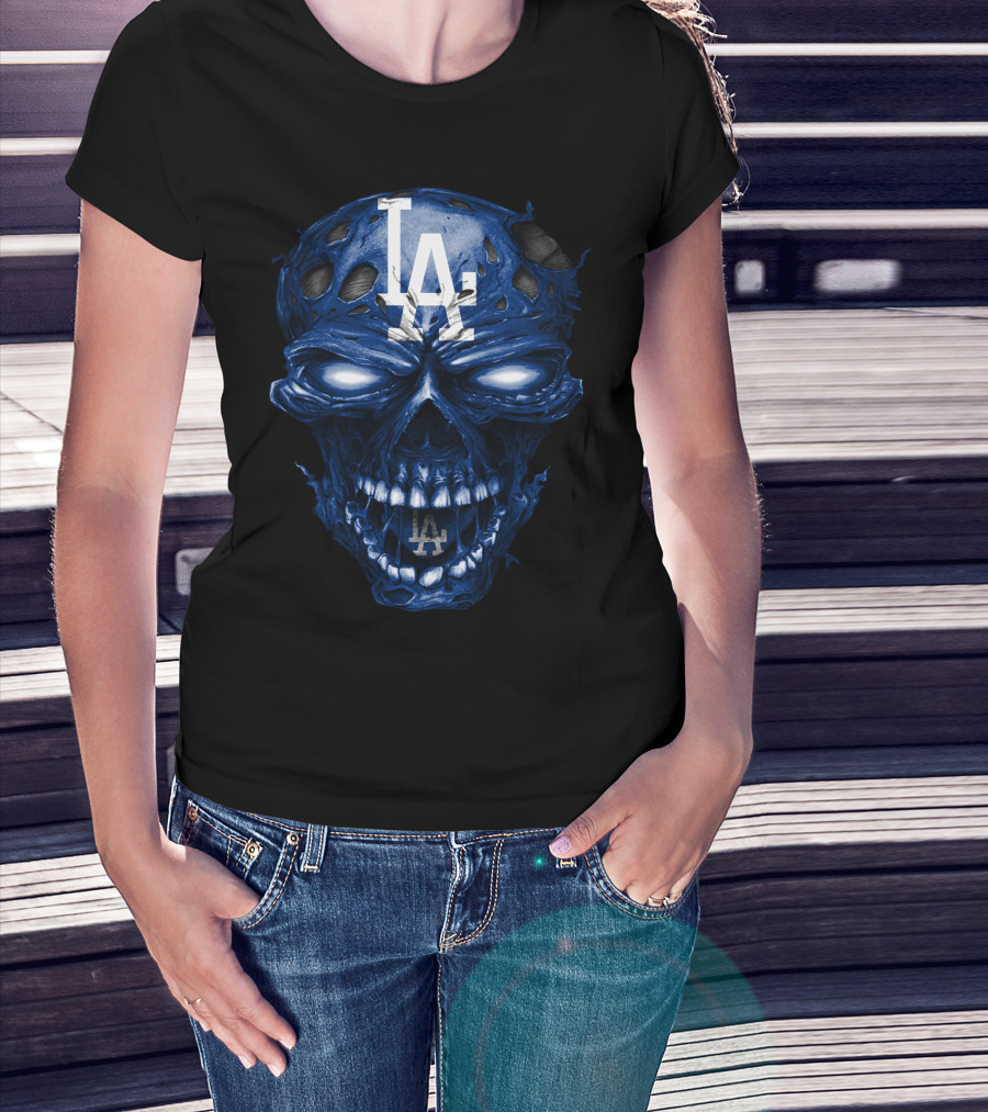 Los Angeles Dodgers Skull With La Logo And Blue Details T-Shirt