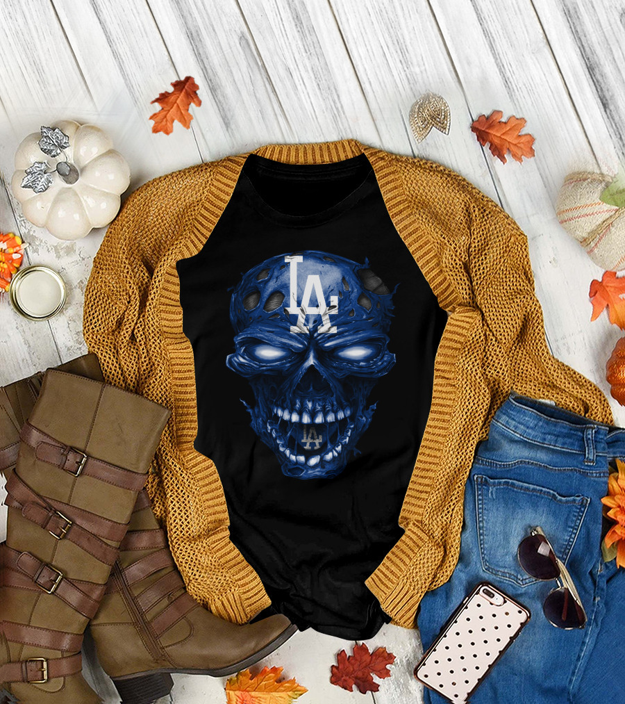 Los Angeles Dodgers Skull With La Logo And Blue Details T-Shirt