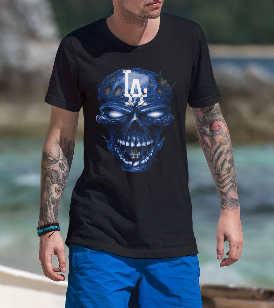 Los Angeles Dodgers Skull With La Logo And Blue Details T-Shirt