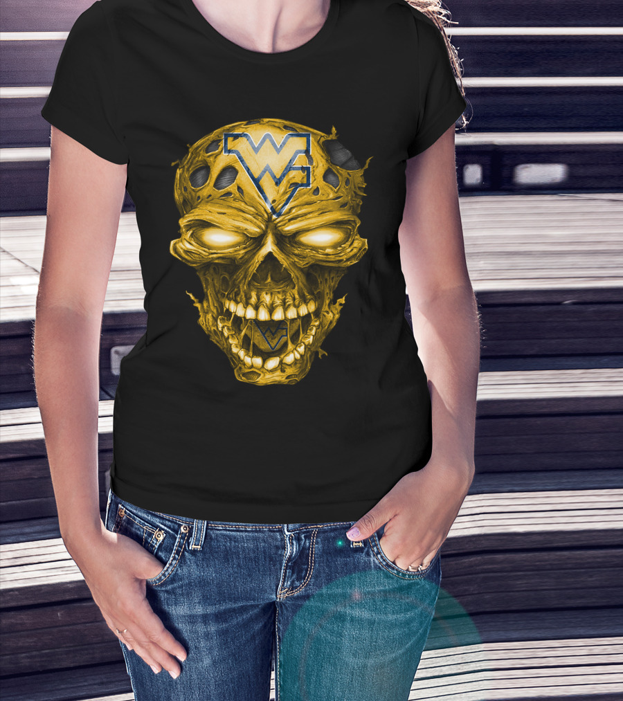 West Virginia Mountaineers Skull Design With Wv T-Shirt
