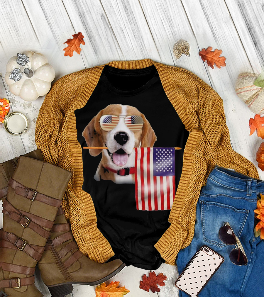 4th of July American Flag Beagle Sunglasses Lovers T-Shirt