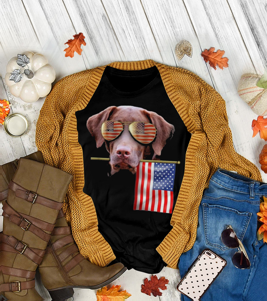 4th of July Fun American Flag Labrador with Patriotic Sunglasses T-Shirt
