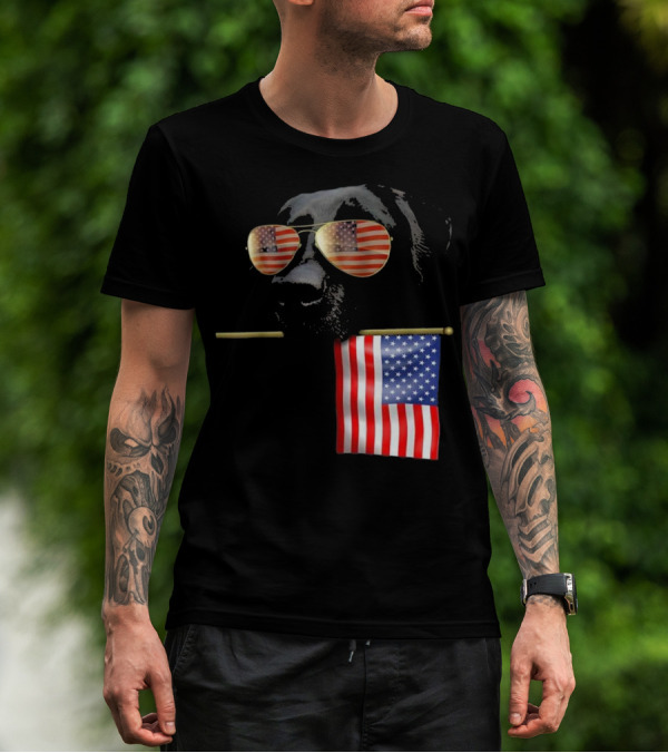 Patriotic Labrador With American Flag Shades Fourth Of July T-Shirt