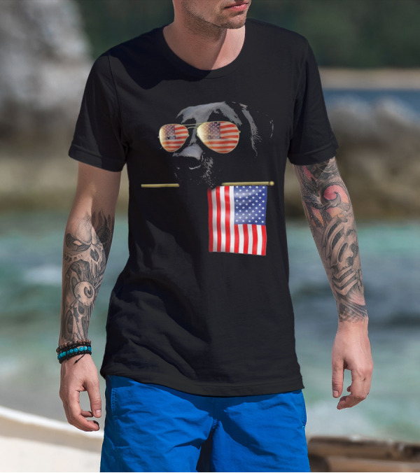 Patriotic Labrador With American Flag Shades Fourth Of July T-Shirt