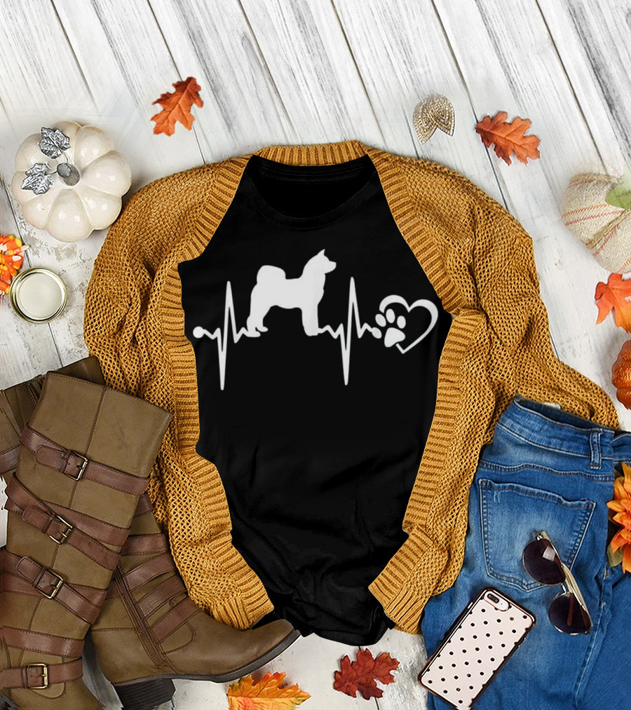 Akita Inu Dog Heartbeat with Paw Heart T-Shirt