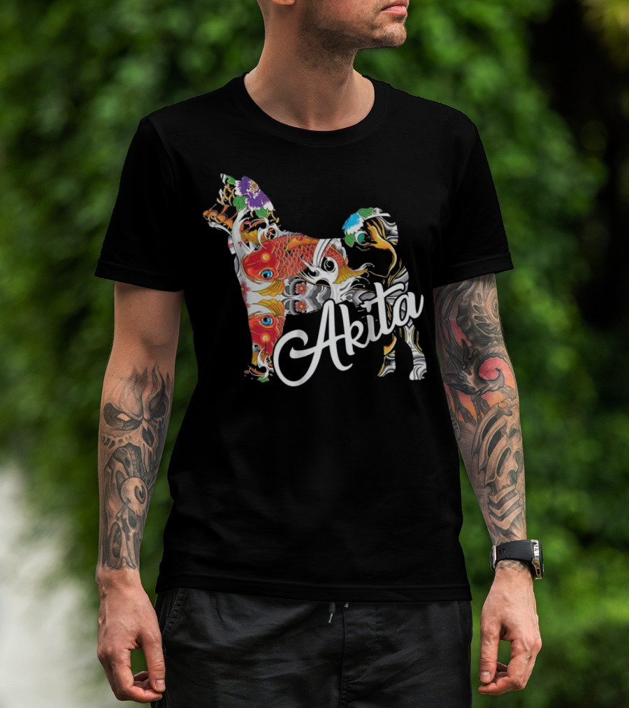 Akita Love Akita Colorful Fish Floral T-Shirt