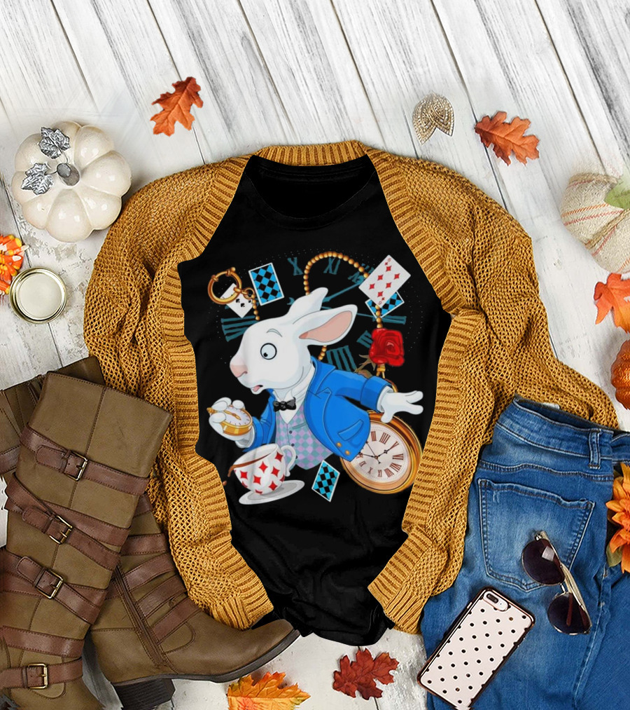 Alice in Wonderland White Rabbit Teacup Pocket Watch Playing Cards Classic T-Shirt