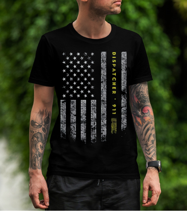 American Flag Dispatcher 911 Gold Line T-Shirt