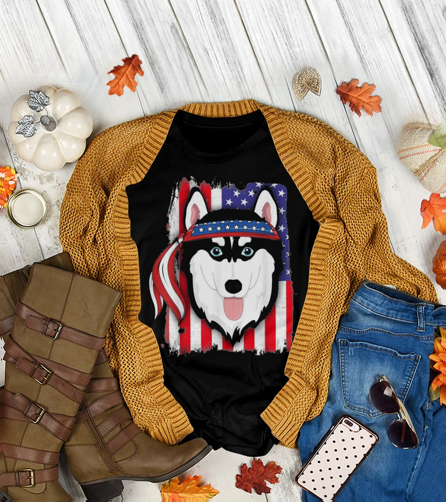 American Flag Bandana Husky 4th of July T-Shirt