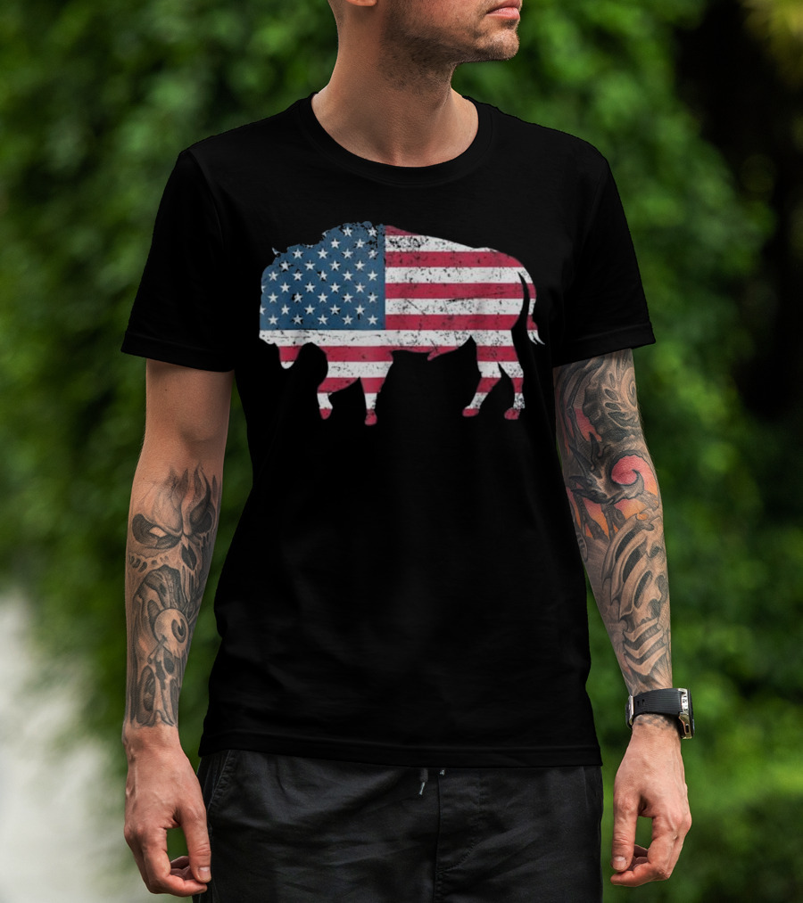 American Flag Buffalo USA Patriotic Bison T-Shirt