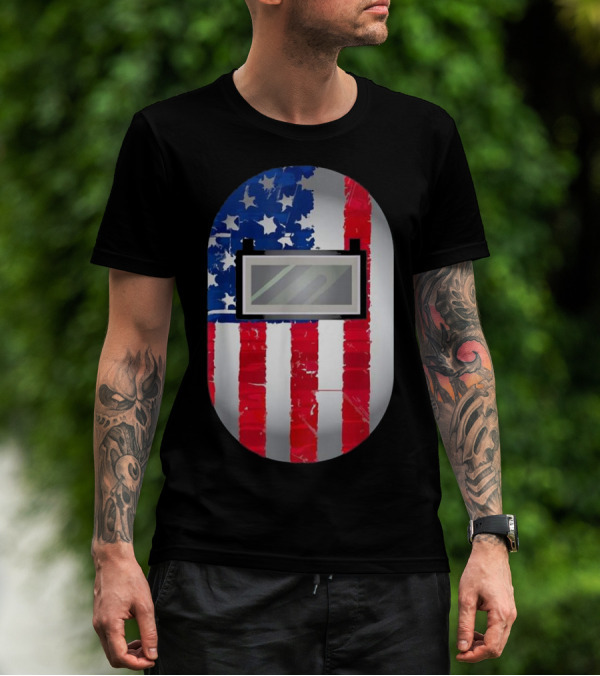 American Welder US Flag Helmet Welding Prowess T-Shirt