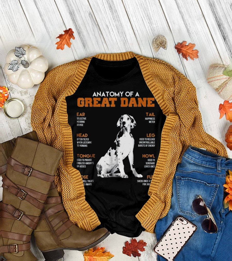 Anatomy Of A Great Dane Ear Tail Head Leg Tongue Howl Nose Fur T-Shirt