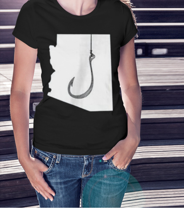 Arizona State Outline Fishing Hook Novelty T-Shirt
