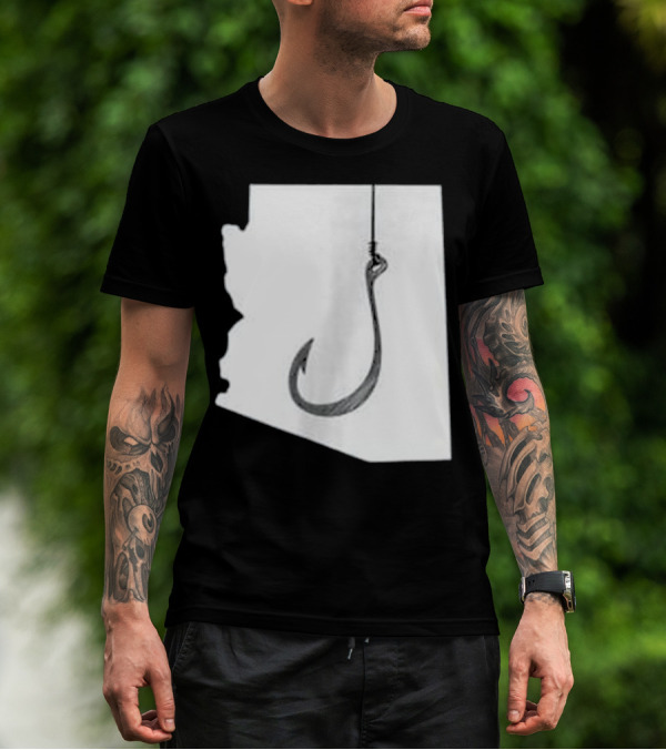 Arizona State Outline Fishing Hook Novelty T-Shirt
