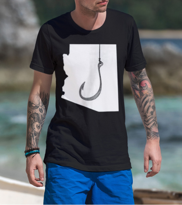 Arizona State Outline Fishing Hook Novelty T-Shirt
