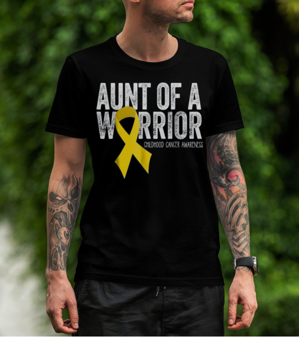Aunt Of A Warrior Childhood Cancer Awareness Yellow T-Shirt