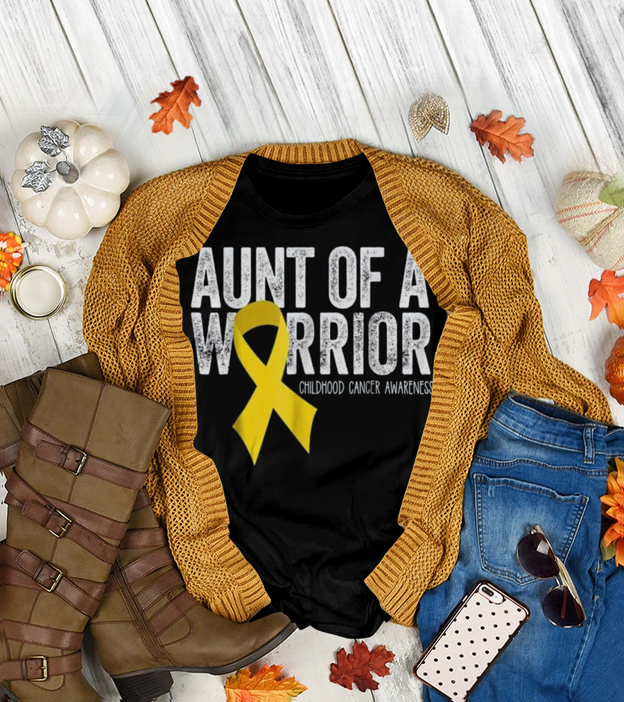 Aunt of a Warrior Childhood Cancer Awareness Yellow T-Shirt