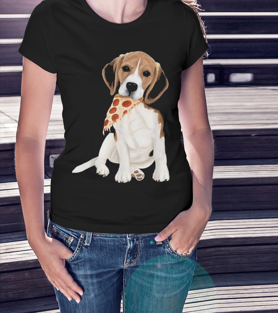 Beagle Eating Pizza Slice In Mouth T-Shirt
