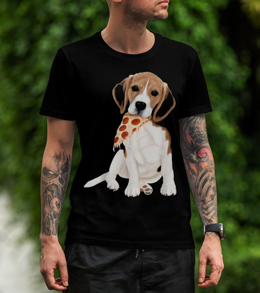 Beagle Eating Pizza Slice In Mouth T-Shirt