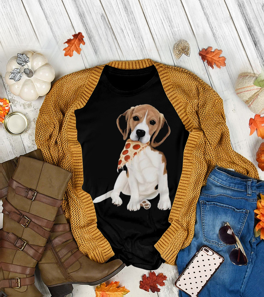 Beagle Eating Pizza Slice In Mouth T-Shirt