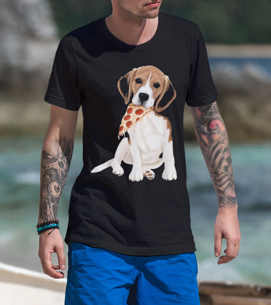 Beagle Eating Pizza Slice In Mouth T-Shirt