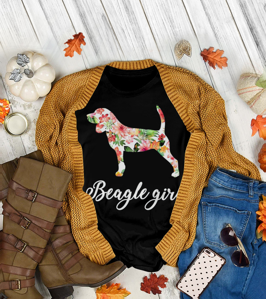 Beagle Girl Floral Pattern Beagle Lovers T-Shirt