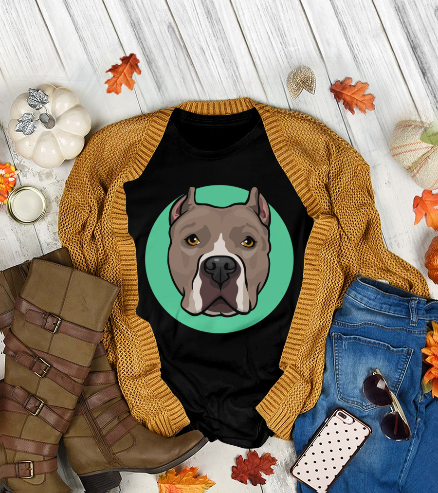 Pitbull Cupcake Dog Illustration in Green Circle Background T-Shirt