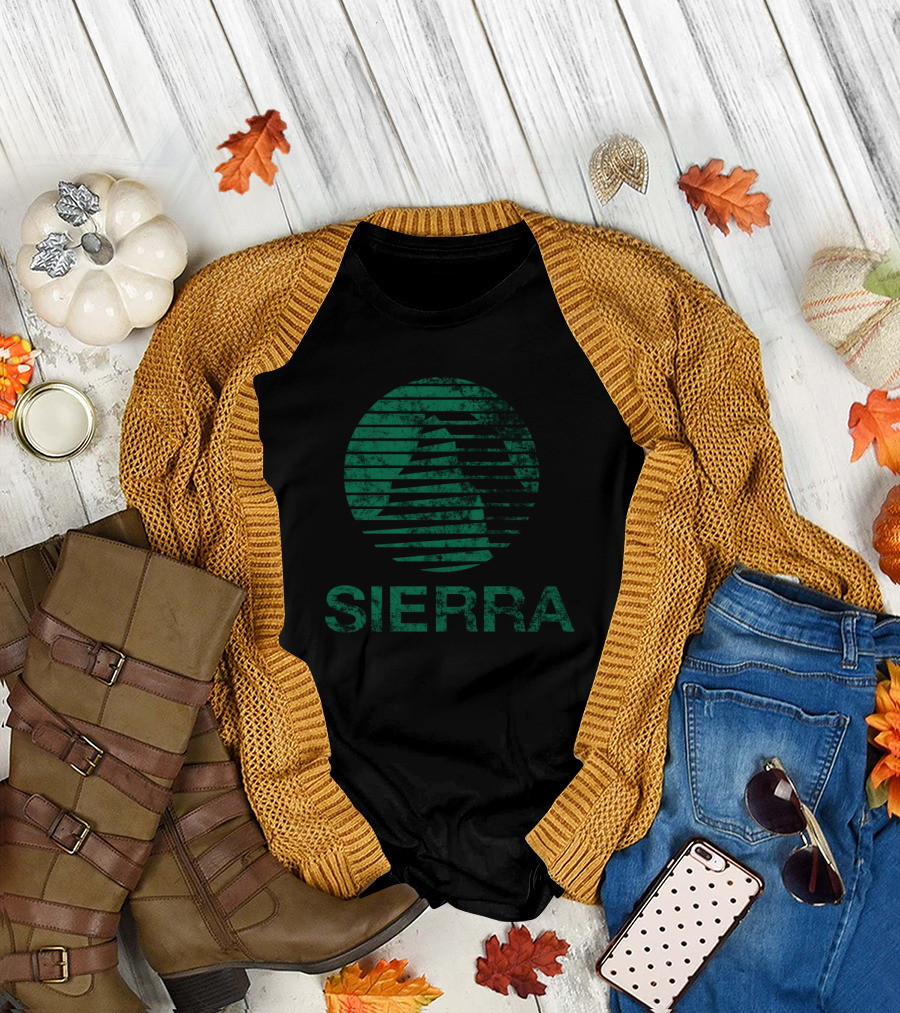 Sierra Faded Green Striped Mountain Emblem T-Shirt