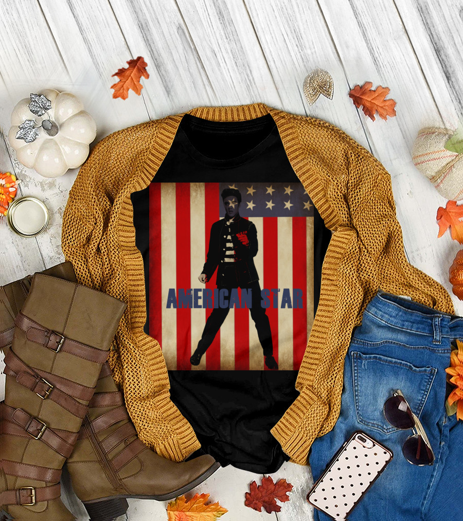 AMERICAN STAR Vintage Striped Icon with Patriotic Flag Background T-Shirt