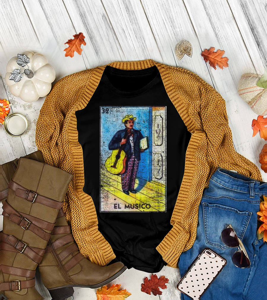 Mexican Loteria 39 Card El Musico Musician with Guitar Iconic Image T-Shirt