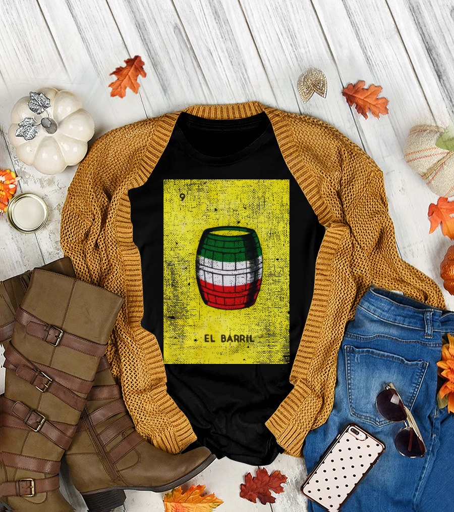 El Barril Mexican Loteria Bingo Card Number 9 with Mexican Flag Colors T-Shirt