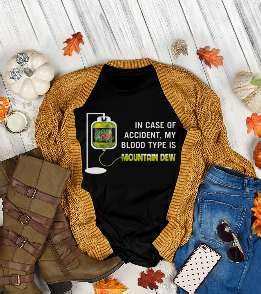 In Case of Accident My Blood Type Is Mountain Dew Neon IV Bag T-Shirt