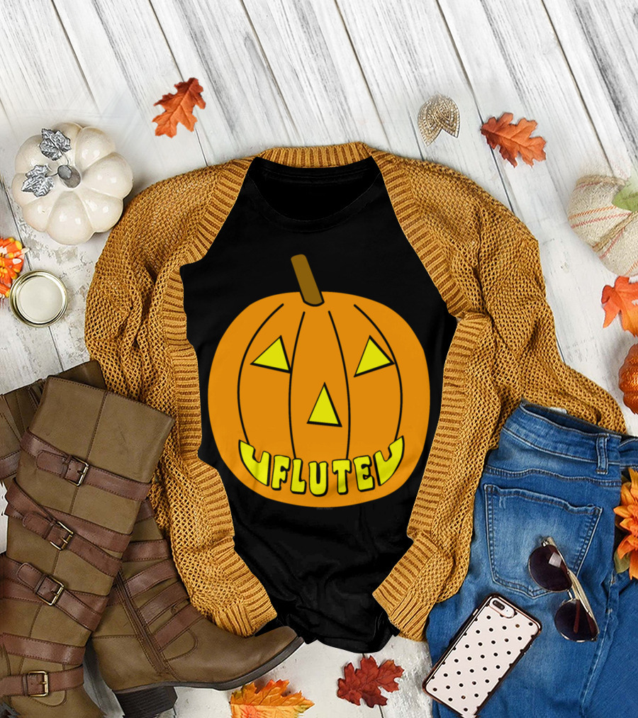 Flute Carved Pumpkin Halloween Face T-Shirt