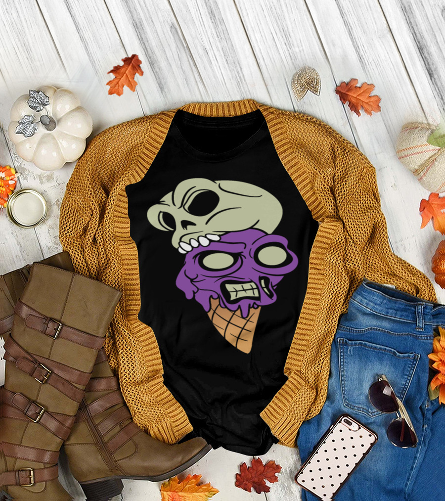 Halloween Skull Monster Ice Cream Horror Skeleton T-Shirt
