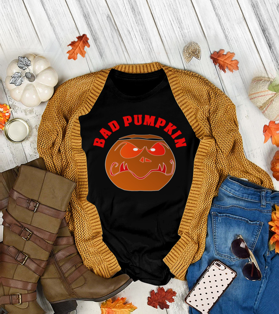 BAD PUMPKIN Angry Jack-O'-Lantern Face T-Shirt