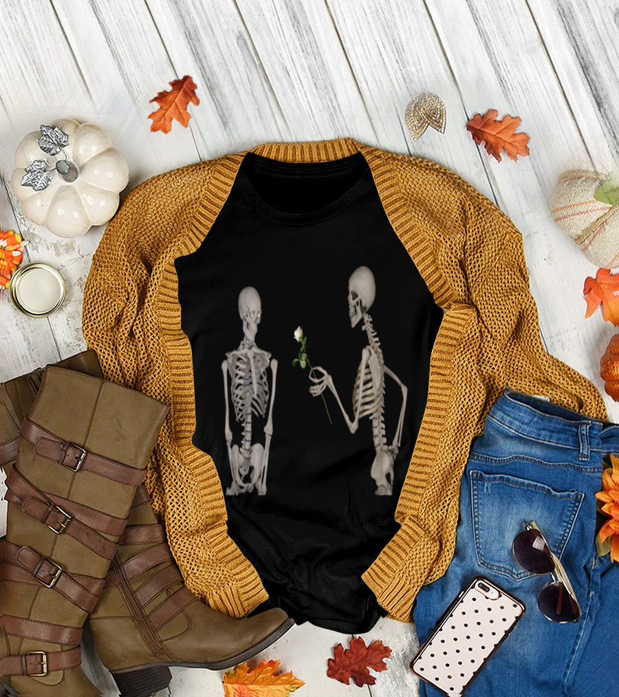 Skeletons in Love White Rose Gesture T-Shirt