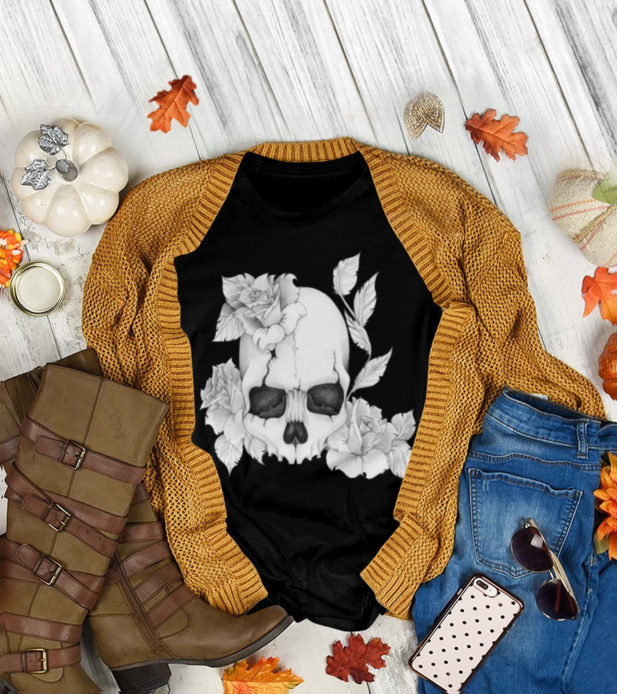 Skull N Roses with Intricate Floral T-Shirt