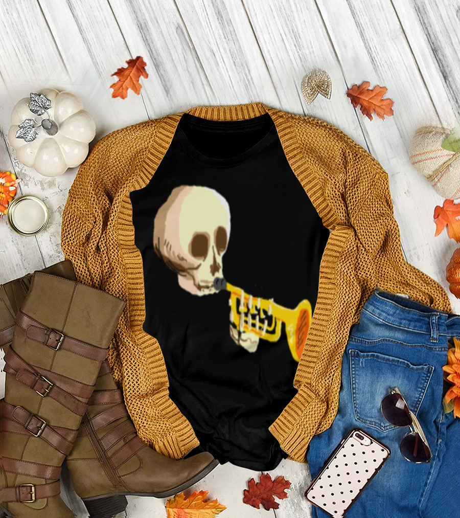 DOOT Skeleton Playing Trumpet Iconic Meme T-Shirt