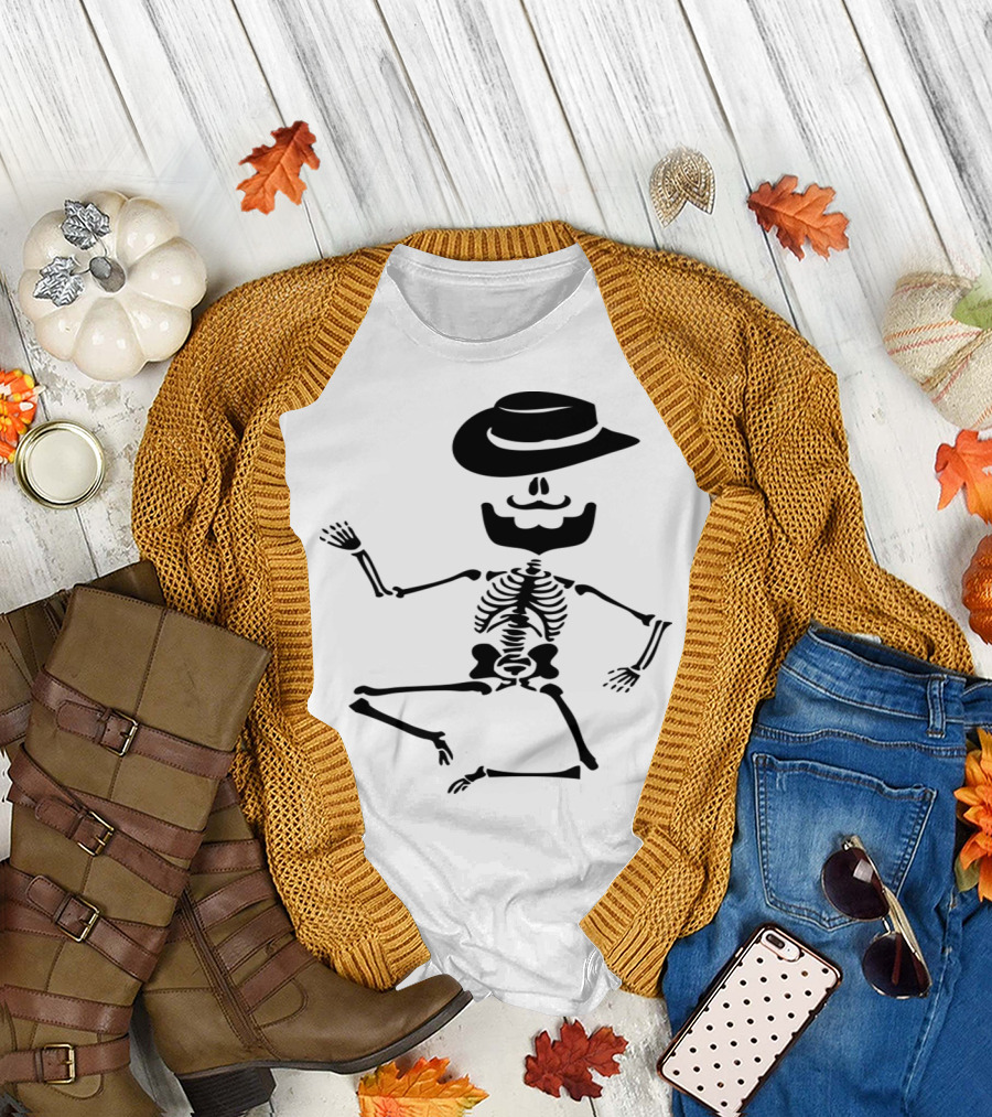 Halloween Mustache Skeleton with Hat 234 T-Shirt