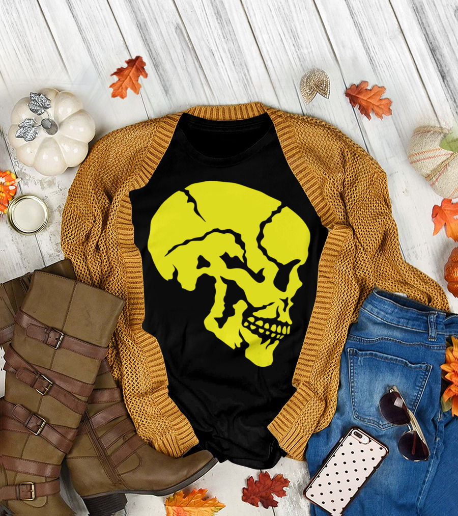 Skull Skeleton Profile 912 Yellow Cracked Skull T-Shirt