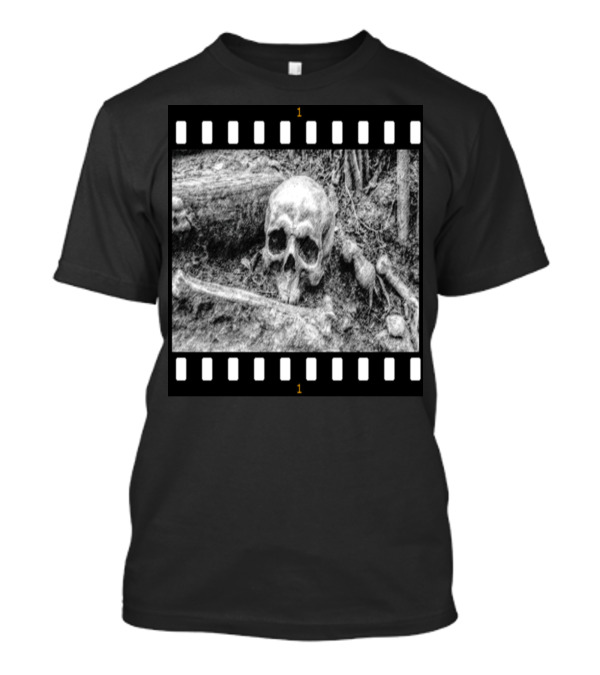Bones Skull Skeleton Halloween Scary Filmstrip Image T-Shirt
