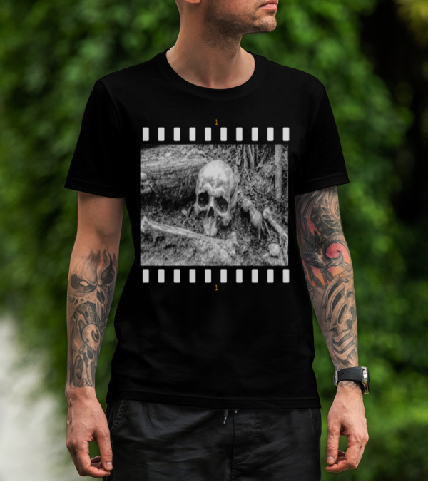 Bones Skull Skeleton Halloween Scary Filmstrip Image T-Shirt