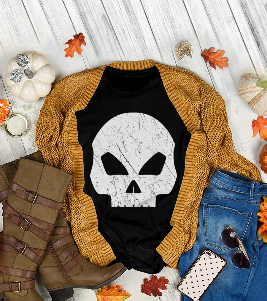 Scratched Skull Death Dead Bones Skeleton Iconic Grunge T-Shirt