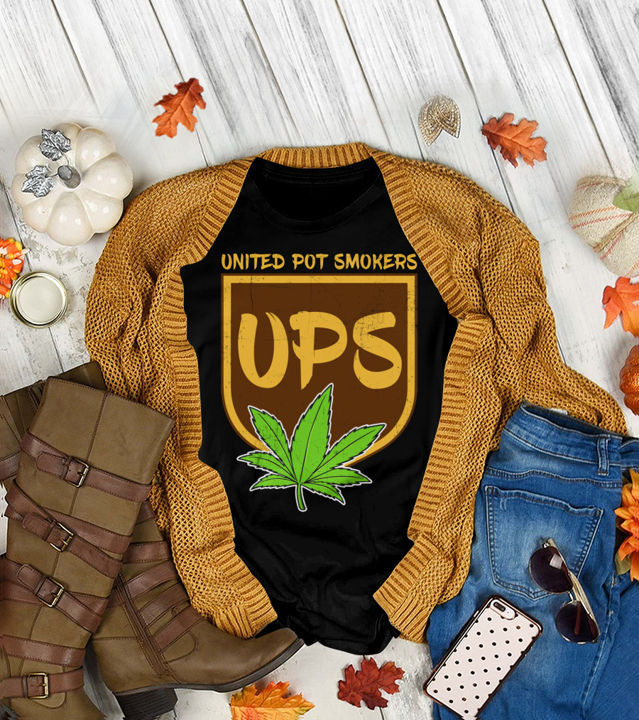 United Pot Smokers UPS Logo with Marijuana Leaf T-Shirt