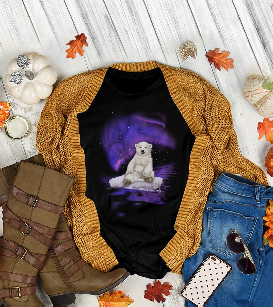 Northern Lights Polar Bear Iceberg Aurora Borealis Reflections T-Shirt