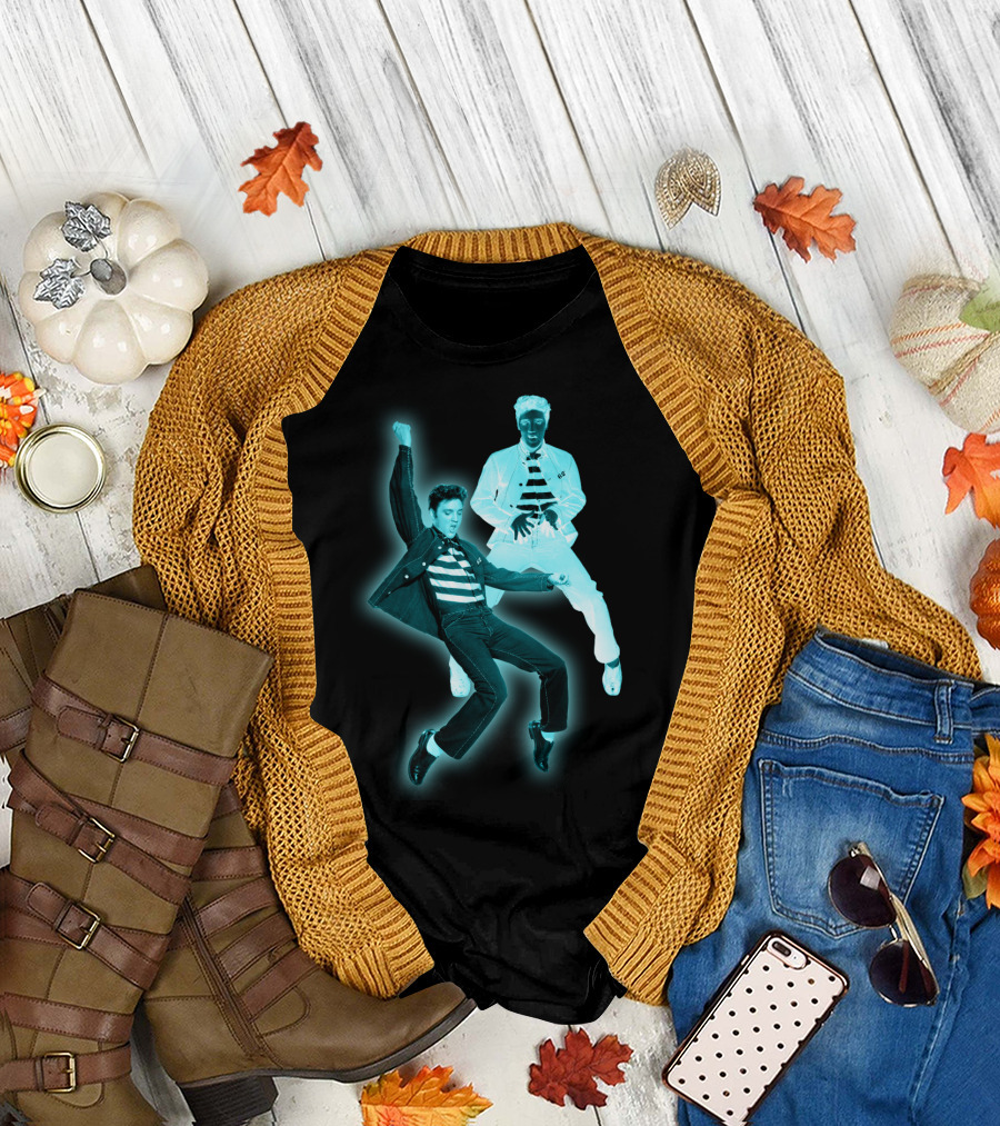 Elvis Presley Jailhouse Rock Iconic Dance Duo Blue Neon Effect T-Shirt