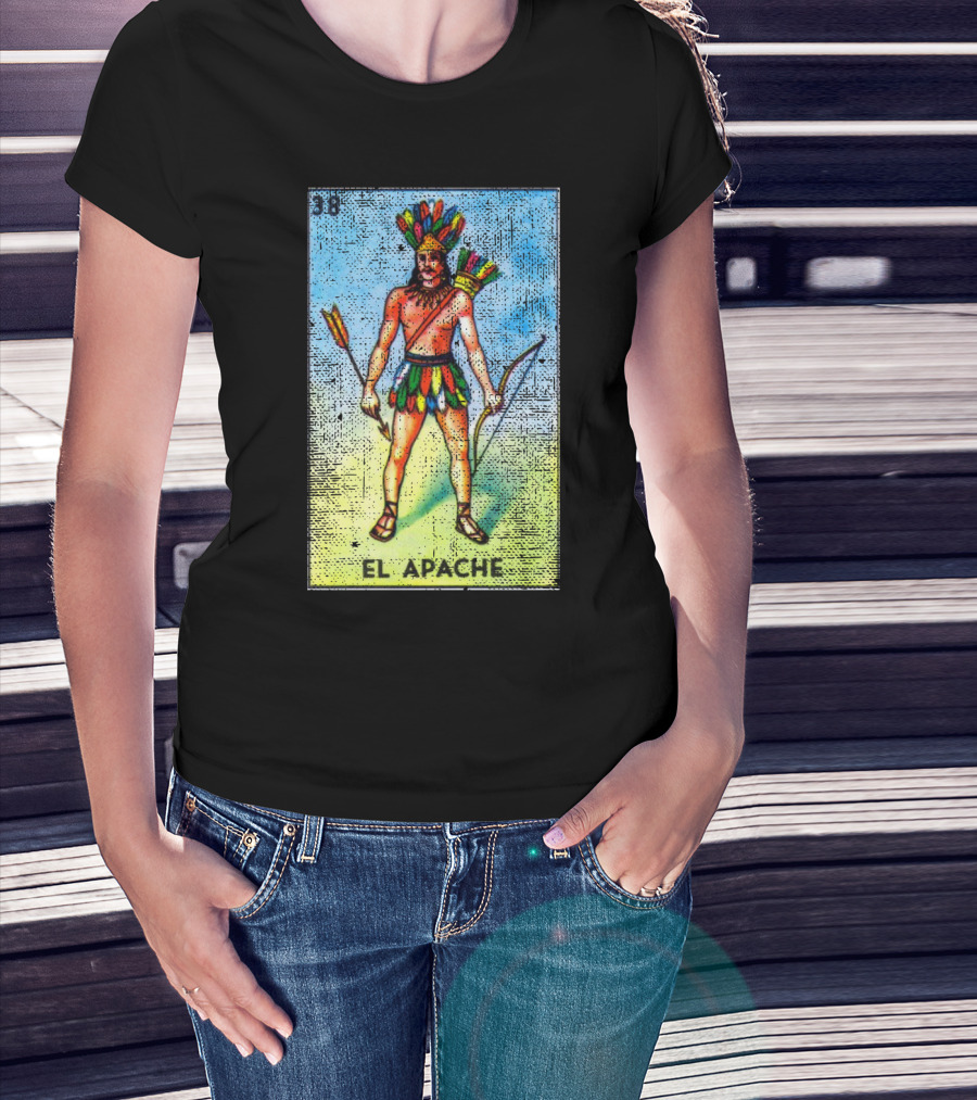 El Apache Loteria Card 38 Colorful Headdress Bow Arrow Mexican Bingo T-Shirt