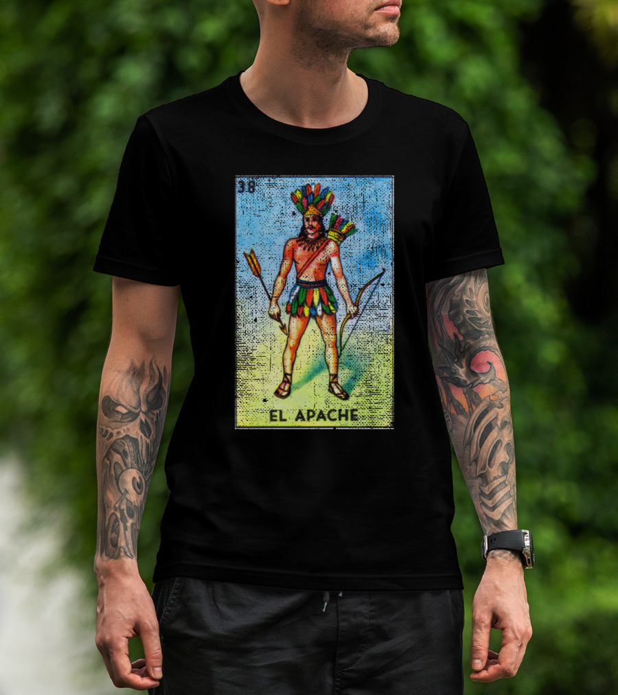El Apache Loteria Card 38 Colorful Headdress Bow Arrow Mexican Bingo T-Shirt