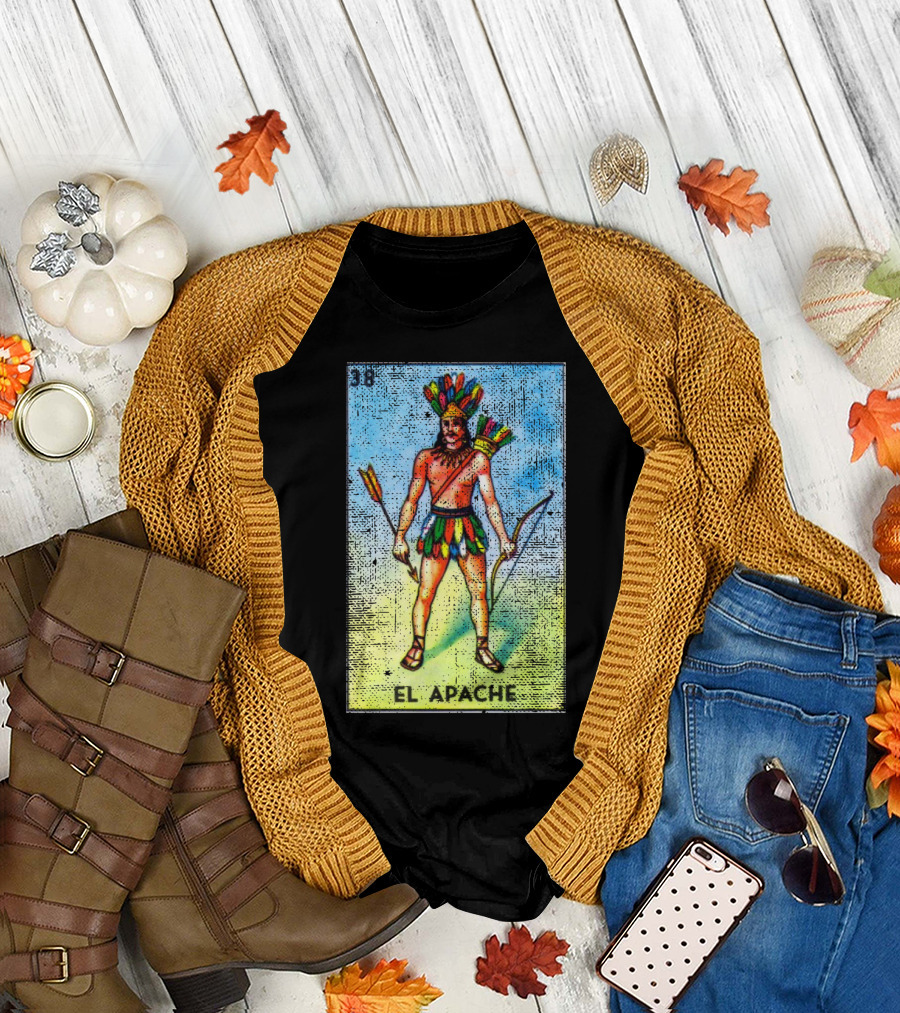 El Apache Loteria Card 38 Colorful Headdress Bow Arrow Mexican Bingo T-Shirt